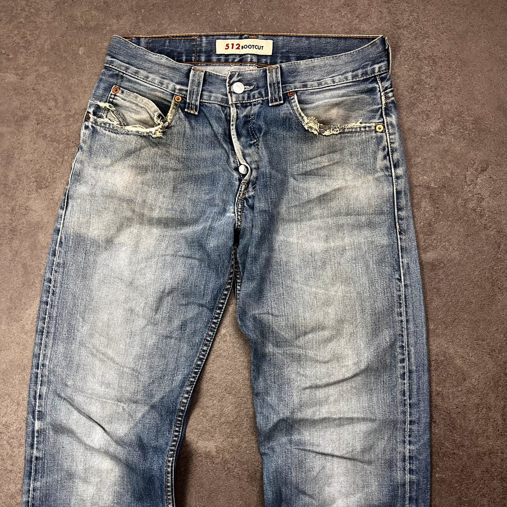 Vintage Levi's 512 Bootcut Jeans Herren W31 L36 Heavy Distressed Blau 2000s