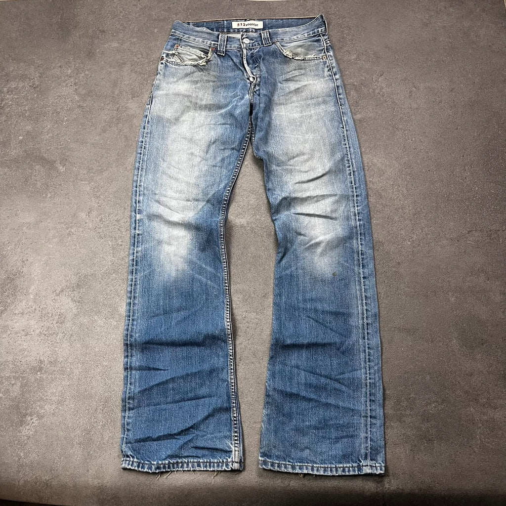 Vintage Levi's 512 Bootcut Jeans Herren W31 L36 Heavy Distressed Blau 2000s