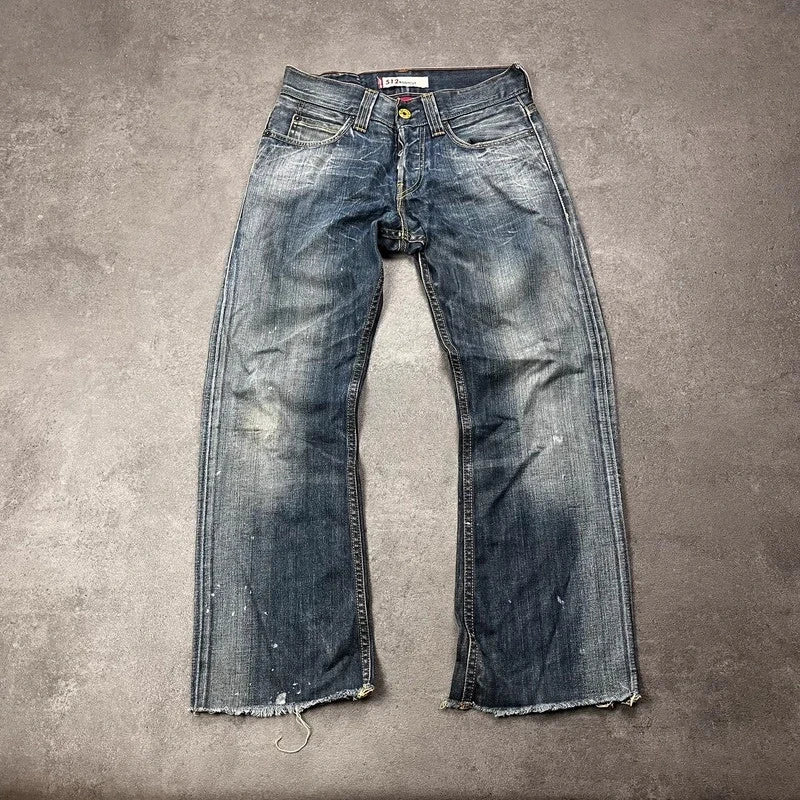 Vintage Levi's 512 Bootcut Jeans W29 L30 Dunkelblau Distressed