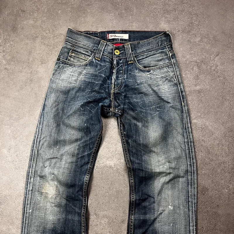 Vintage Levi's 512 Bootcut Jeans W29 L30 Dunkelblau Distressed – Ansicht 3