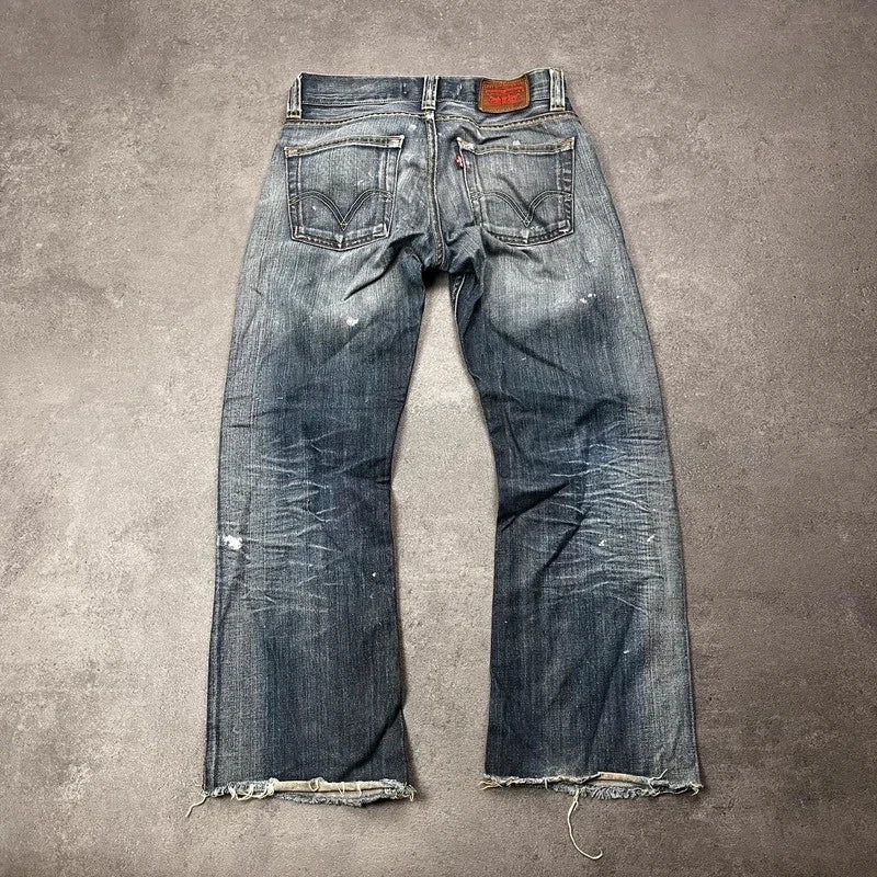 Vintage Levi's 512 Bootcut Jeans W29 L30 Dunkelblau Distressed – Ansicht 2