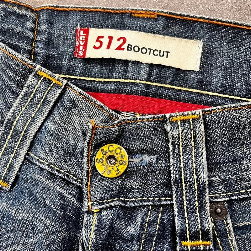 Vintage Levi's 512 Bootcut Jeans W29 L30 Dunkelblau Distressed – Ansicht 5