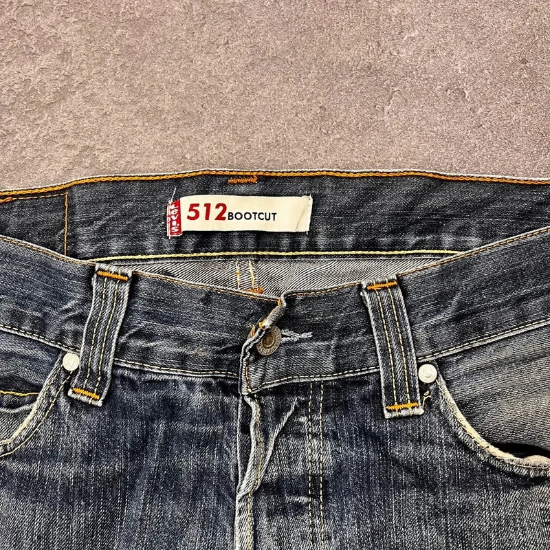 Vintage Levi's 512 Bootcut Jeans W34 L28 Dunkelblau Grau Washed – Ansicht 5