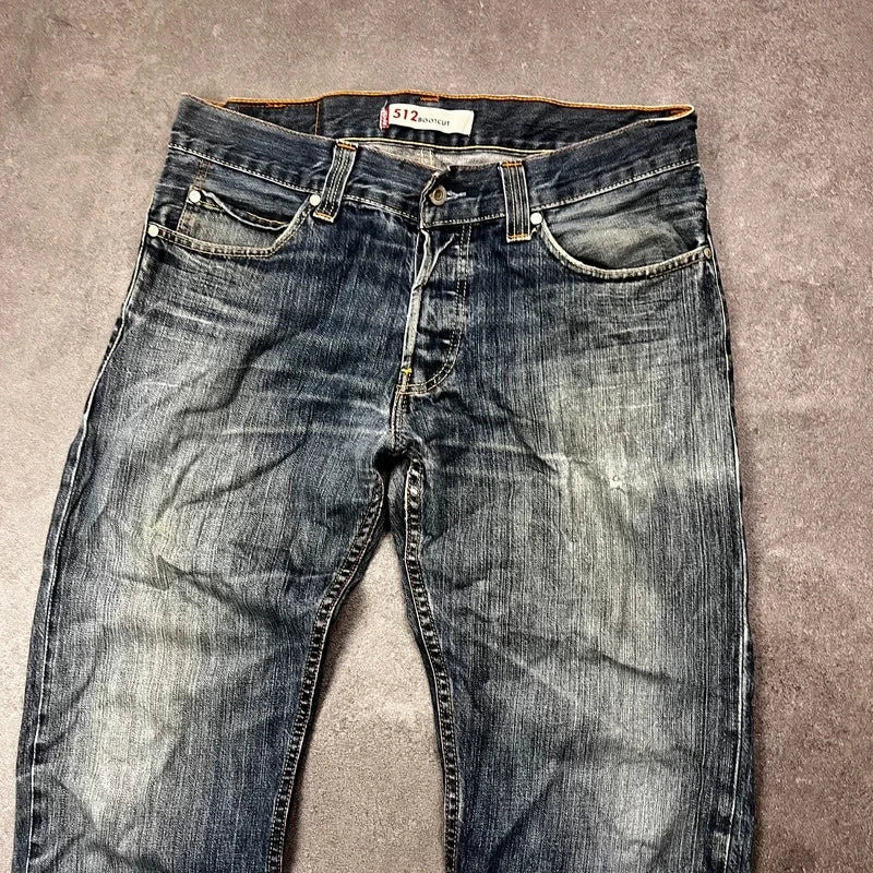 Vintage Levi's 512 Bootcut Jeans W34 L28 Dunkelblau Grau Washed – Ansicht 3