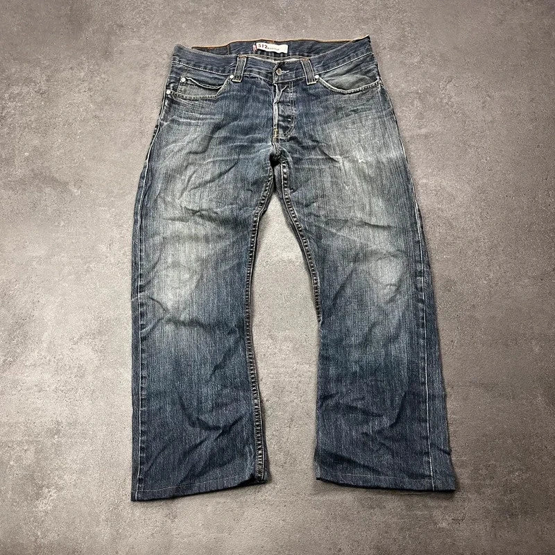 Vintage Levi's 512 Bootcut Jeans W34 L28 Dunkelblau Grau Washed