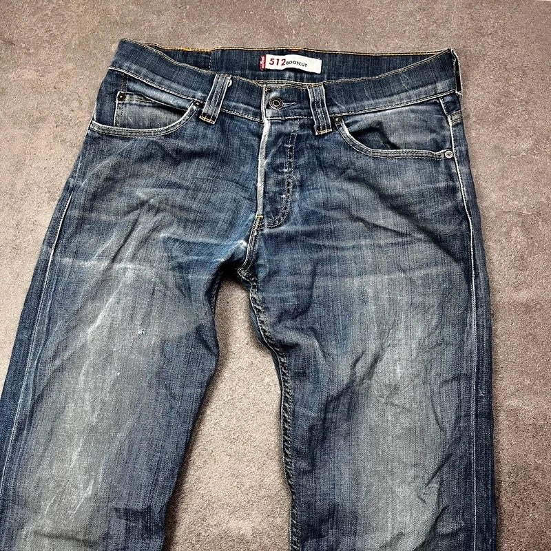 Vintage Levi's 512 Bootcut Jeans Herren W32 L32 Heavy Distressed Blau/Grau 2000s