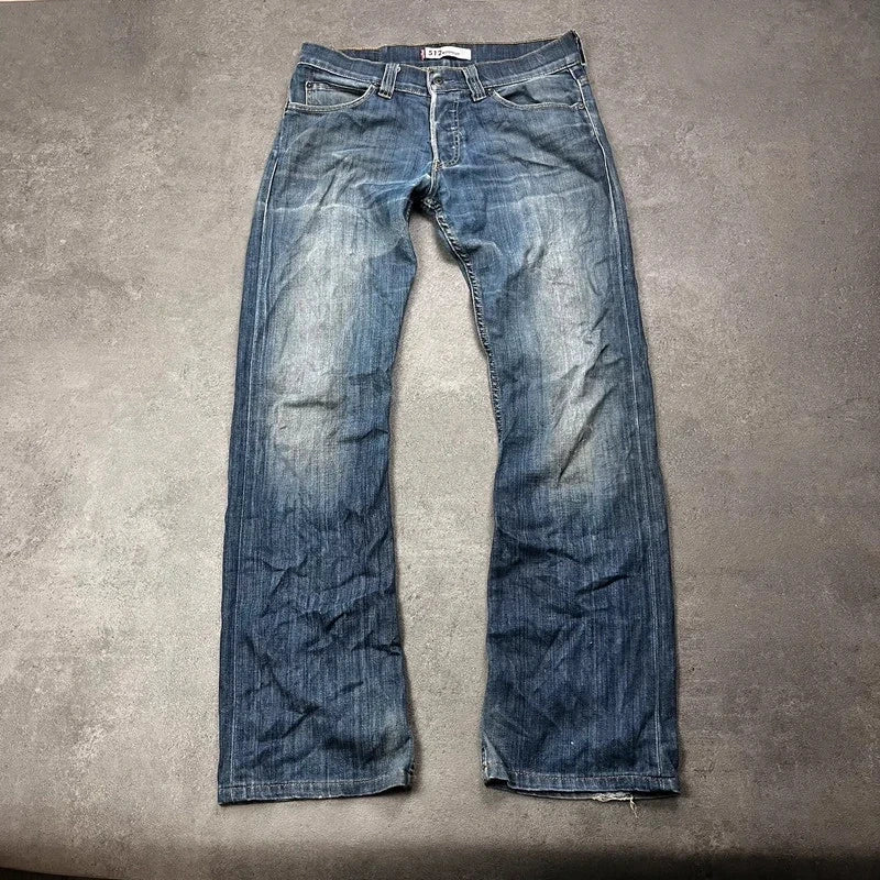 Vintage Levi's 512 Bootcut Jeans Herren W32 L32 Heavy Distressed Blau/Grau 2000s
