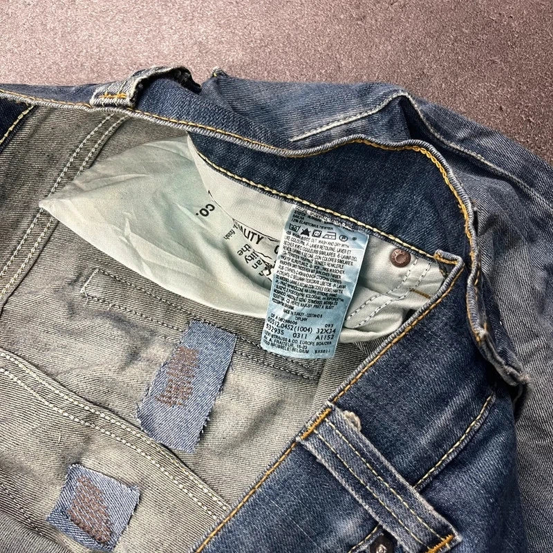 Vintage Levi's 512 Bootcut Jeans Herren W32 L32 Heavy Distressed Blau/Grau 2000s