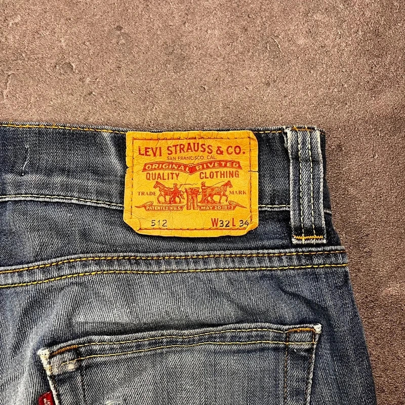 Vintage Levi's 512 Bootcut Jeans Herren W32 L32 Heavy Distressed Blau/Grau 2000s