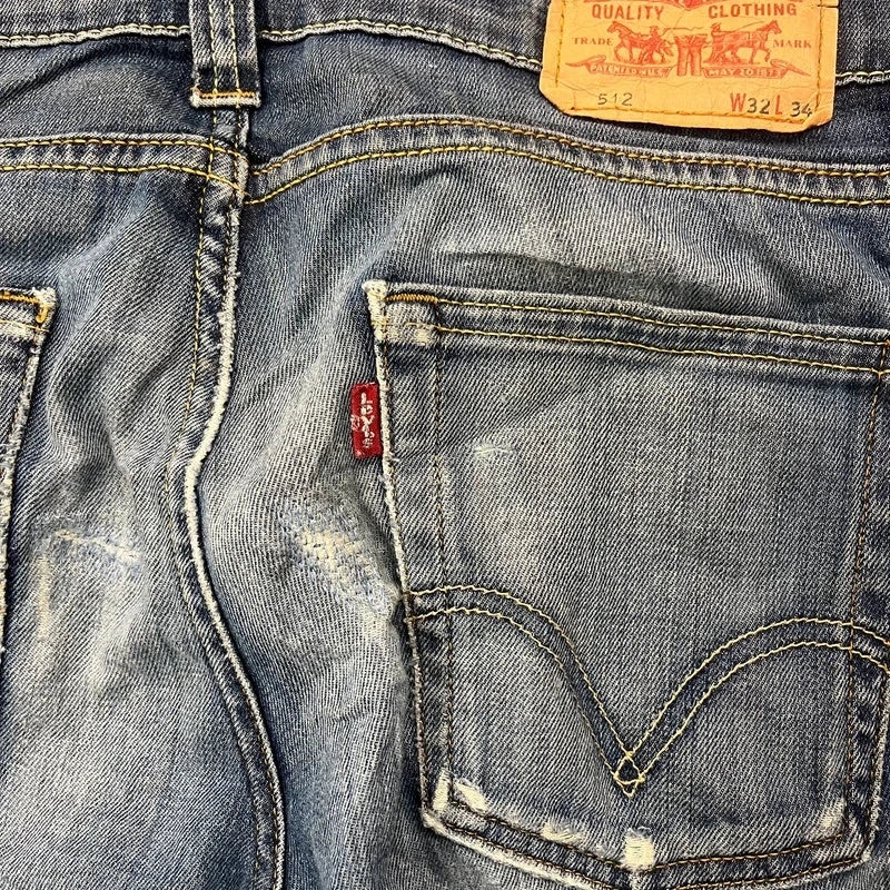 Vintage Levi's 512 Bootcut Jeans Herren W32 L32 Heavy Distressed Blau/Grau 2000s
