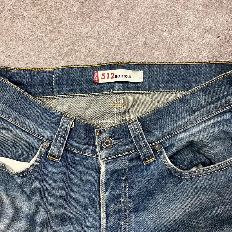 Vintage Levi's 512 Bootcut Jeans Herren W32 L32 Heavy Distressed Blau/Grau 2000s