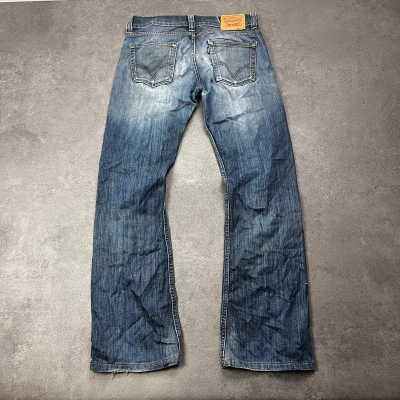 Vintage Levi's 512 Bootcut Jeans Herren W32 L32 Heavy Distressed Blau/Grau 2000s