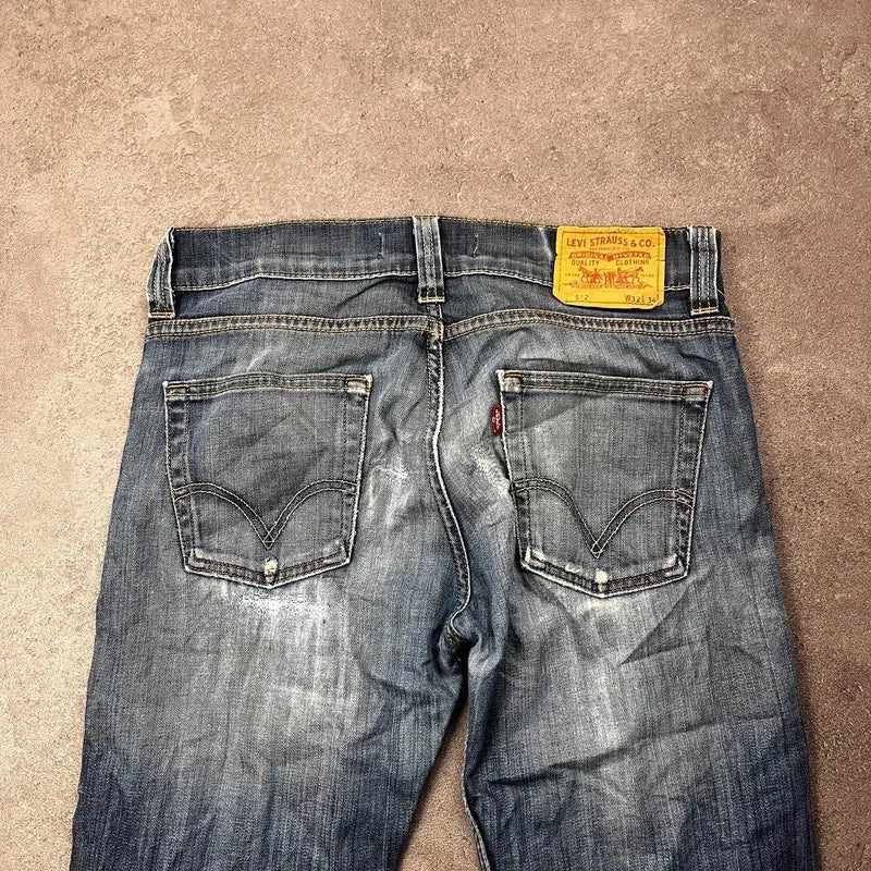 Vintage Levi's 512 Bootcut Jeans Herren W32 L32 Heavy Distressed Blau/Grau 2000s
