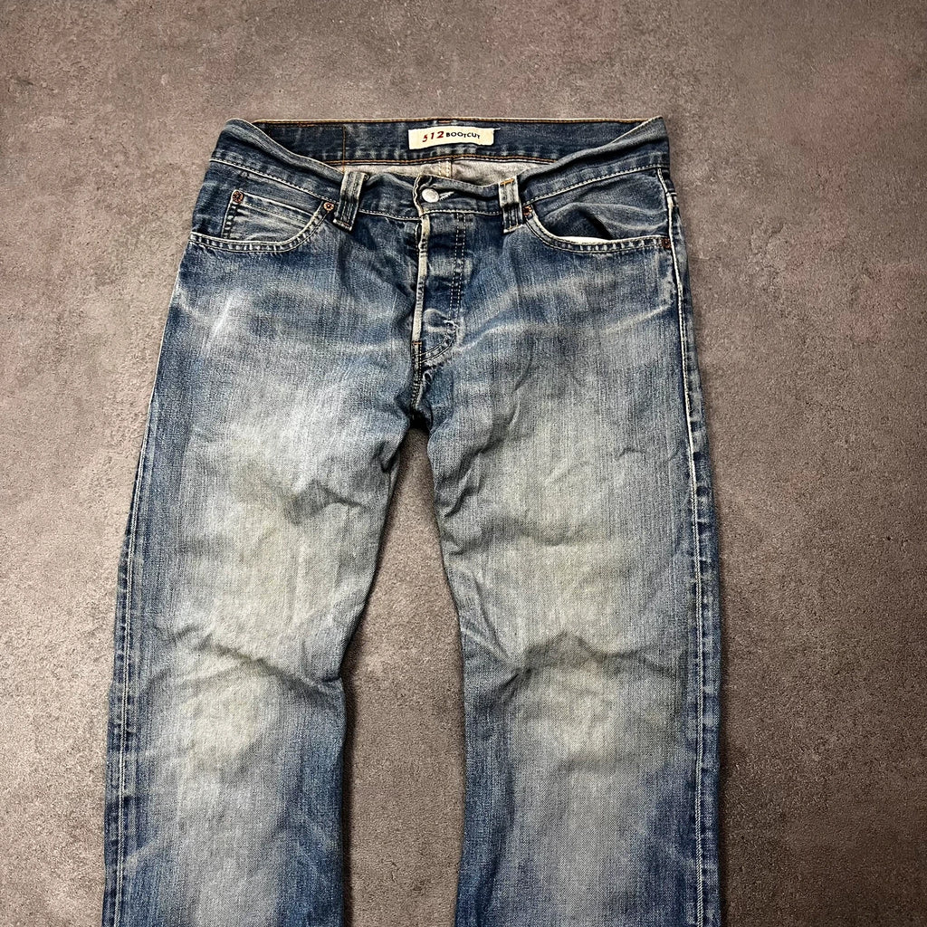 Vintage Levi's 512 Bootcut Jeans W33 L30 Blau Grau Heavy Washed – Ansicht 3