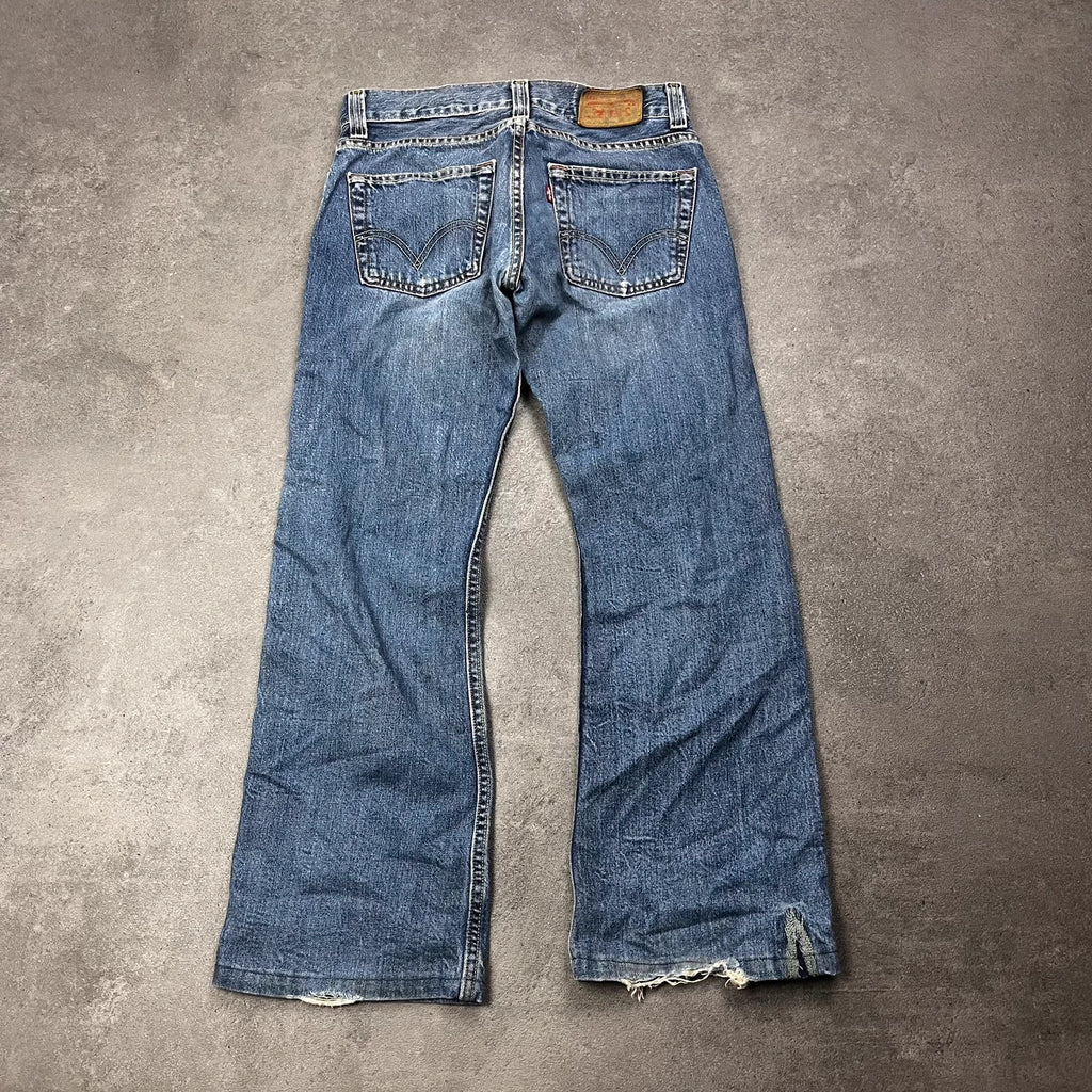 Vintage Levi's 512 Bootcut Custom W29 L28 mit Druckknopf-Leiste und rotem Futter – Ansicht 2