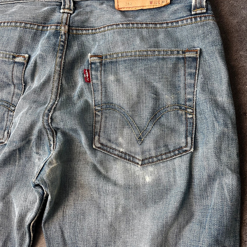 Vintage Levi's 512 Bootcut Jeans W32 L28 Blau Grau Heavy Washed – Ansicht 7