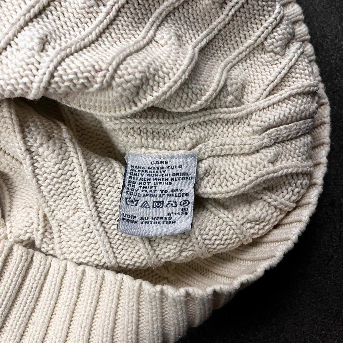 Vintage Ralph Lauren Sport Cable Knit Pullover Damen Gr. M Creme V-Ausschnitt – Ansicht 5