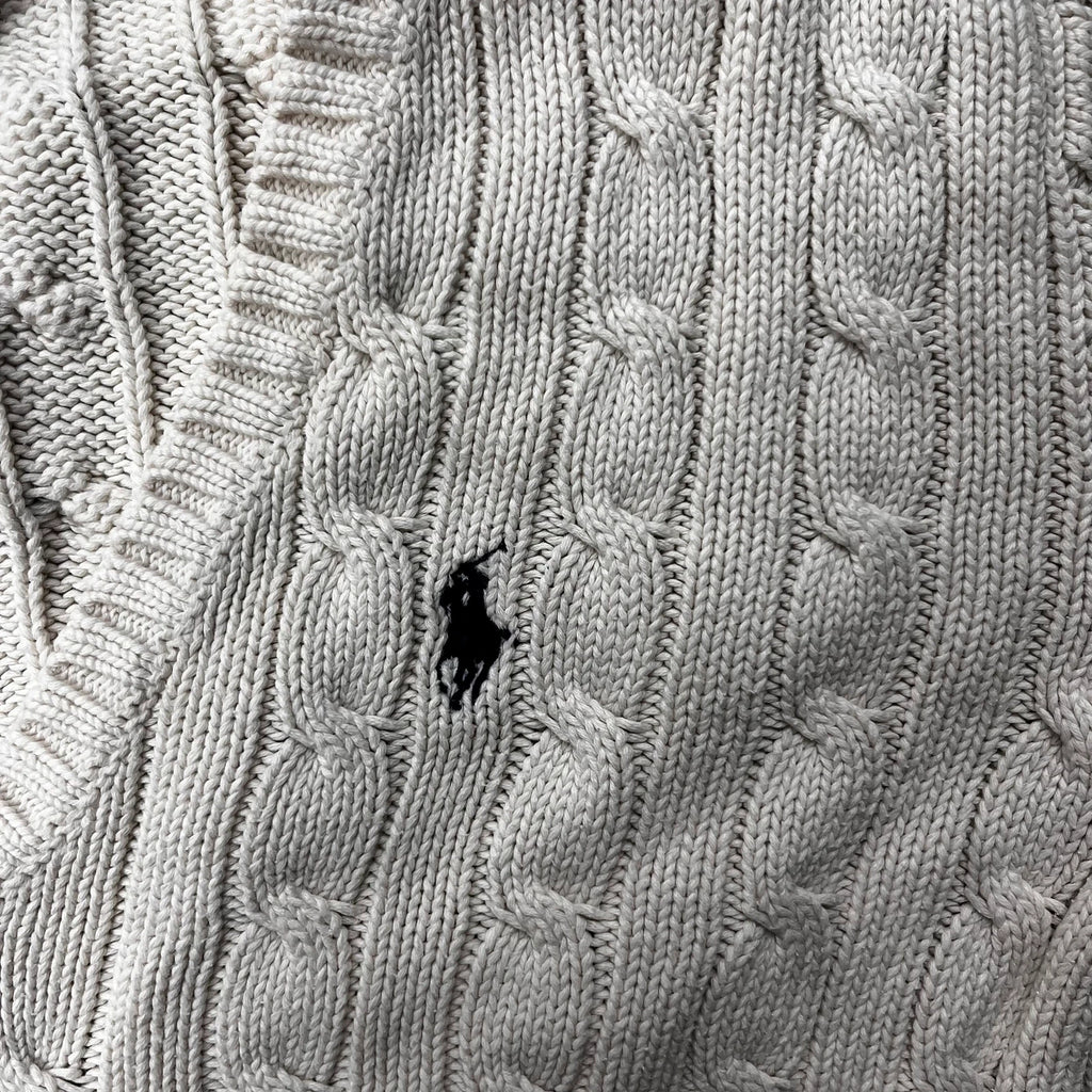Vintage Ralph Lauren Sport Cable Knit Pullover Damen Gr. M Creme V-Ausschnitt – Ansicht 4