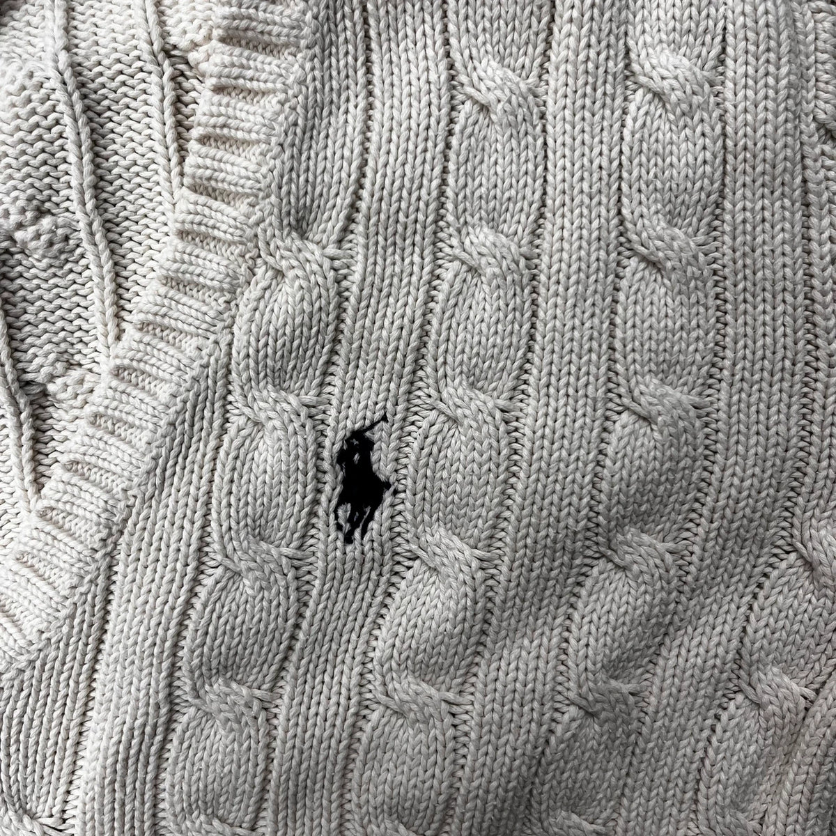 Vintage Ralph Lauren Sport Cable Knit Pullover Damen Gr. M Creme V-Ausschnitt – Ansicht 4