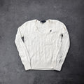 Vintage Ralph Lauren Sport Cable Knit Pullover Damen Gr. M Creme V-Ausschnitt