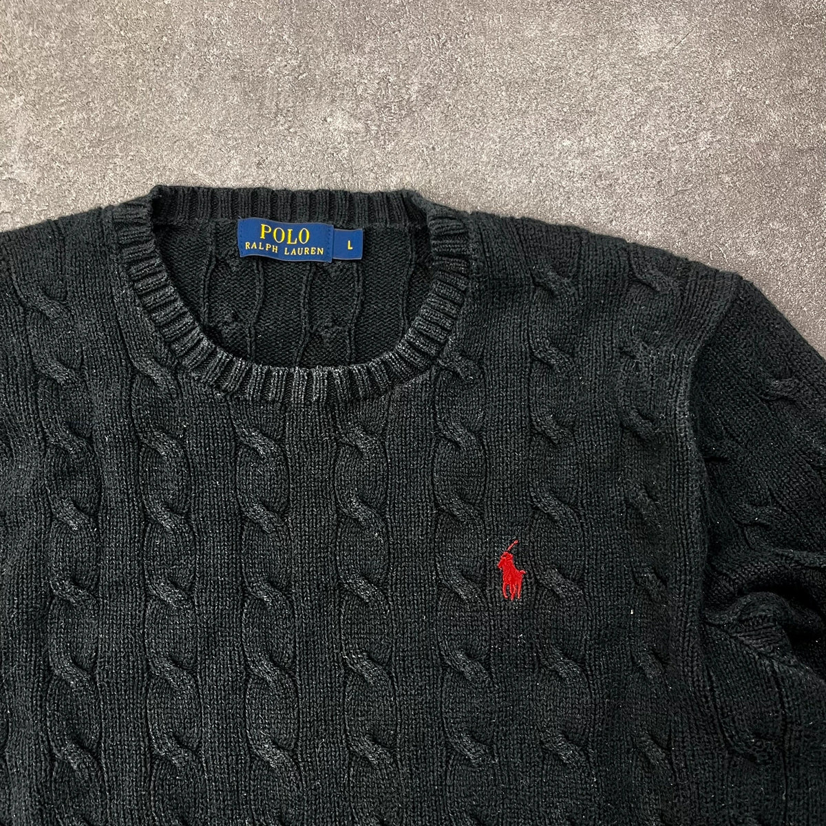 Vintage Polo Ralph Lauren Cable Knit Pullover Herren Gr. L Schwarz Zopfmuster – Ansicht 3