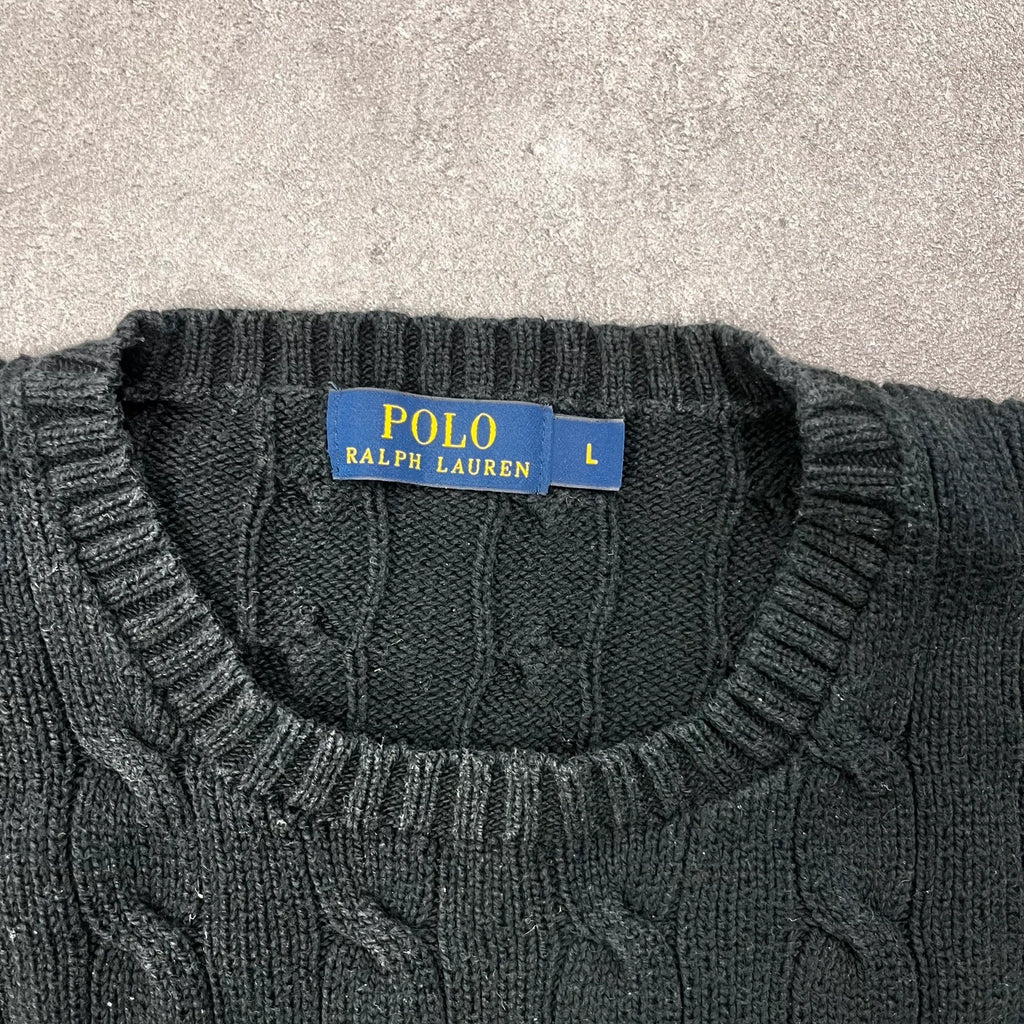 Vintage Polo Ralph Lauren Cable Knit Pullover Herren Gr. L Schwarz Zopfmuster – Ansicht 4