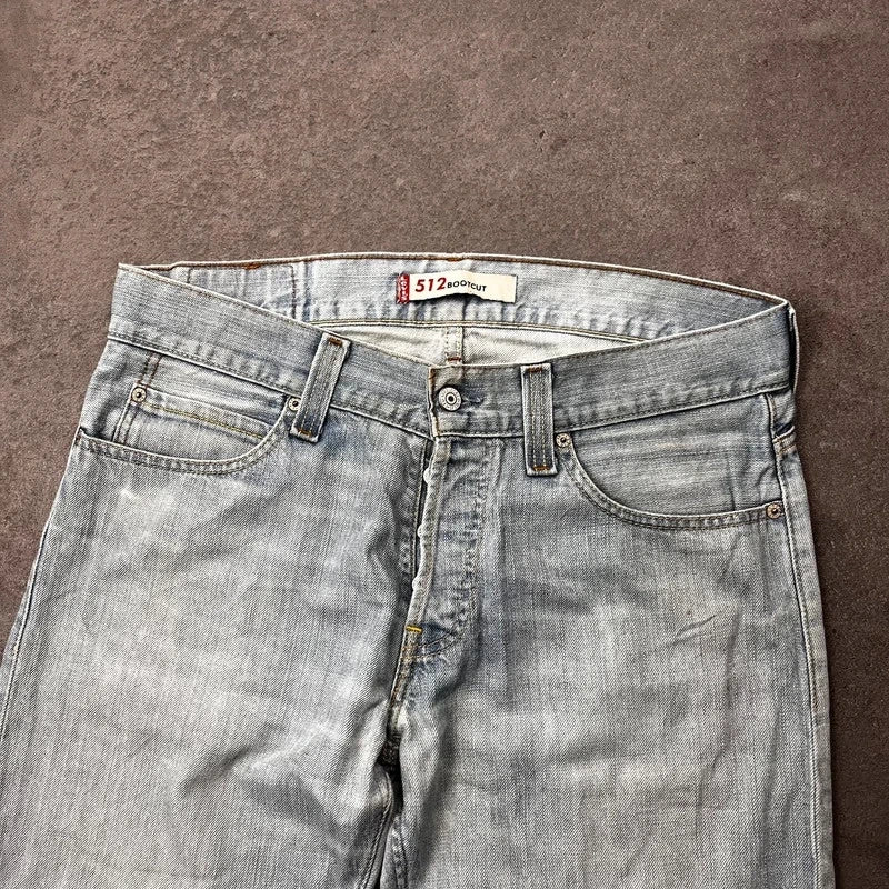 Vintage Levi's 512 Bootcut Jeans W34 L34 Crazy Washed Hellblau Grau – Ansicht 7