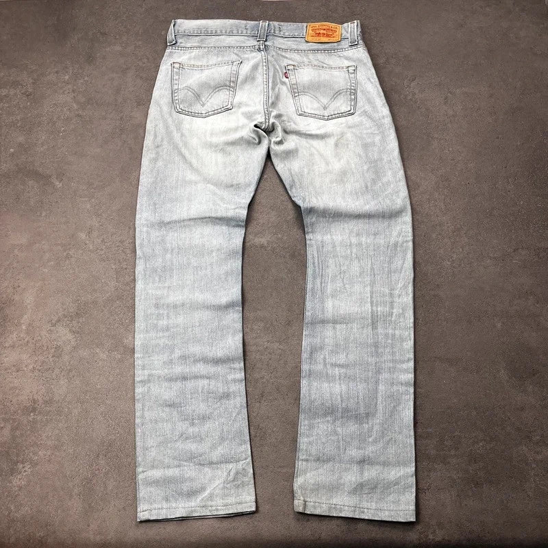 Vintage Levi's 512 Bootcut Jeans W34 L34 Crazy Washed Hellblau Grau – Ansicht 2