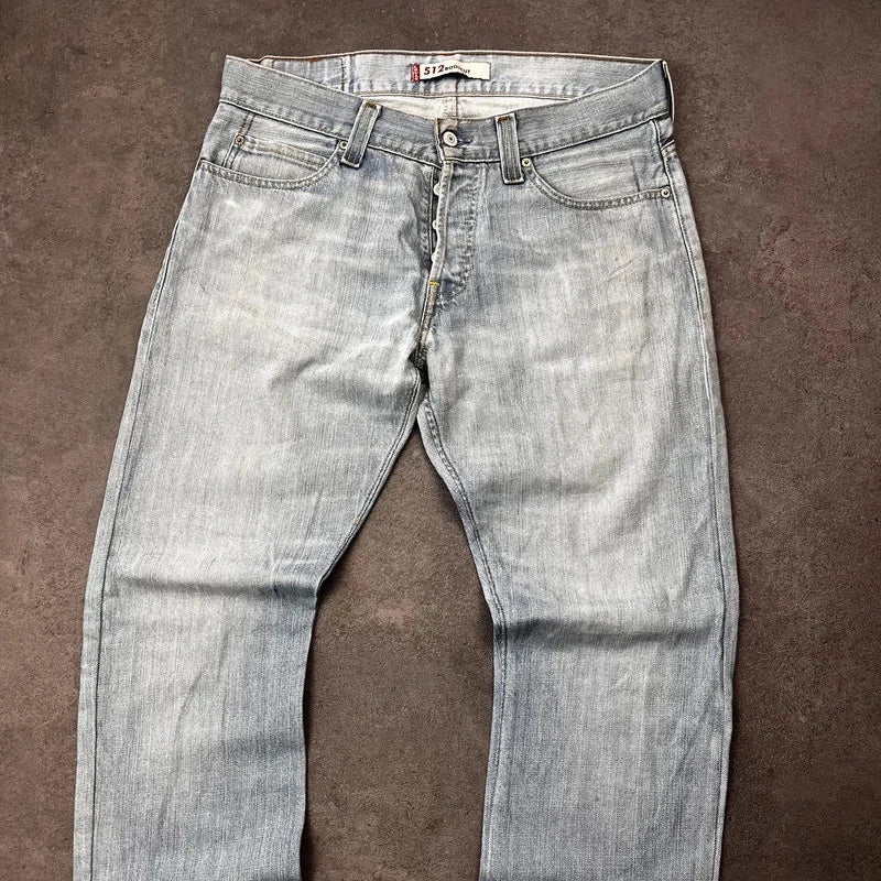 Vintage Levi's 512 Bootcut Jeans W34 L34 Crazy Washed Hellblau Grau – Ansicht 3