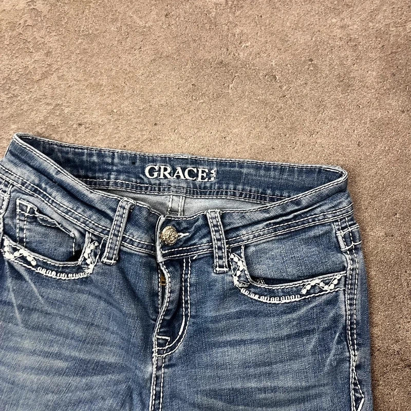 Vintage Grace in LA Bootcut Jeans Damen Gr. XXS Blau mit Stickerei – Ansicht 7