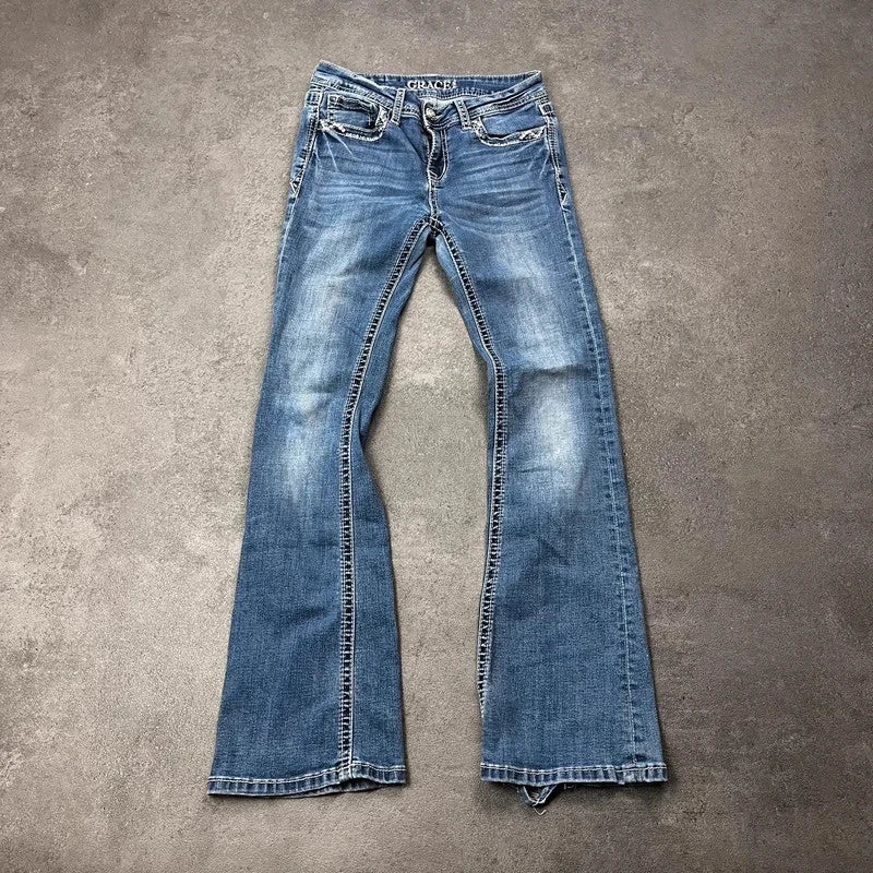 Vintage Grace in LA Bootcut Jeans Damen Gr. XXS Blau mit Stickerei