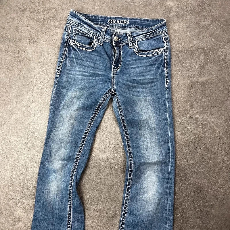 Vintage Grace in LA Bootcut Jeans Damen Gr. XXS Blau mit Stickerei – Ansicht 3