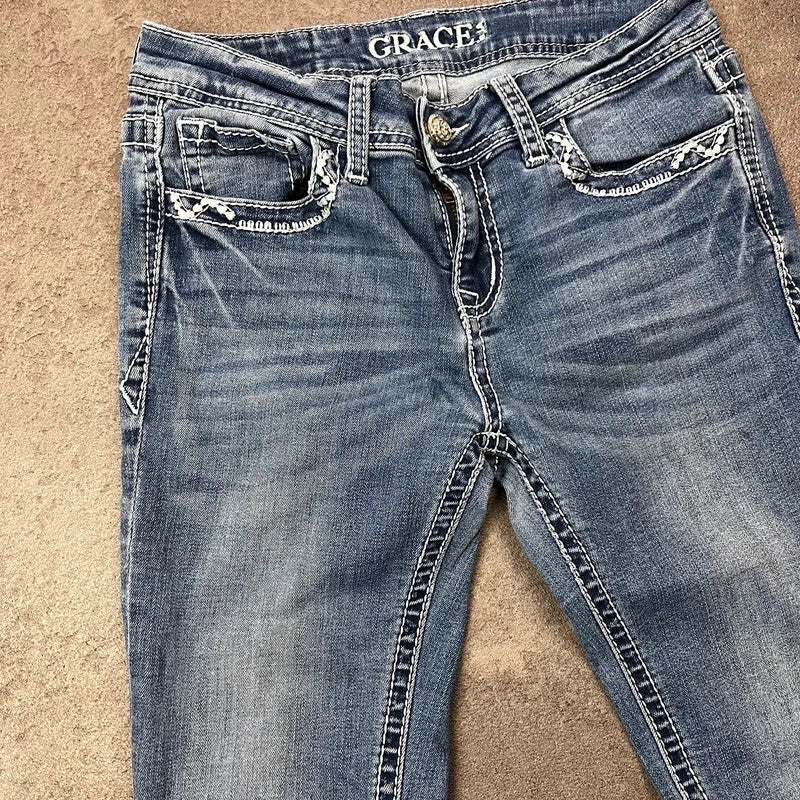 Vintage Grace in LA Bootcut Jeans Damen Gr. XXS Blau mit Stickerei – Ansicht 6