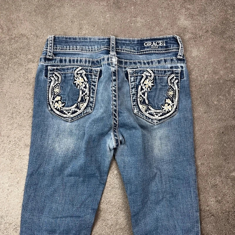 Vintage Grace in LA Bootcut Jeans Damen Gr. XXS Blau mit Stickerei – Ansicht 4