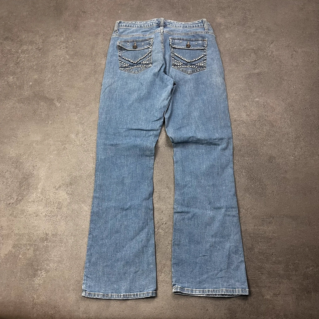 Vintage Lee Bootcut Jeans Damen Gr. M Hellblau mit Nieten – Ansicht 2