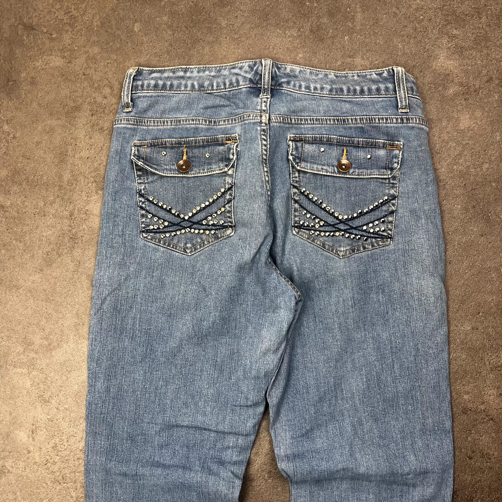 Vintage Lee Bootcut Jeans Damen Gr. M Hellblau mit Nieten – Ansicht 4