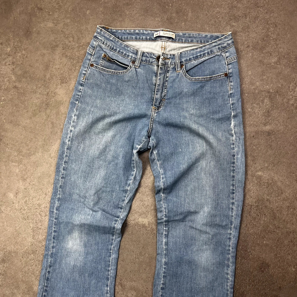 Vintage Lee Bootcut Jeans Damen Gr. M Hellblau mit Nieten – Ansicht 3