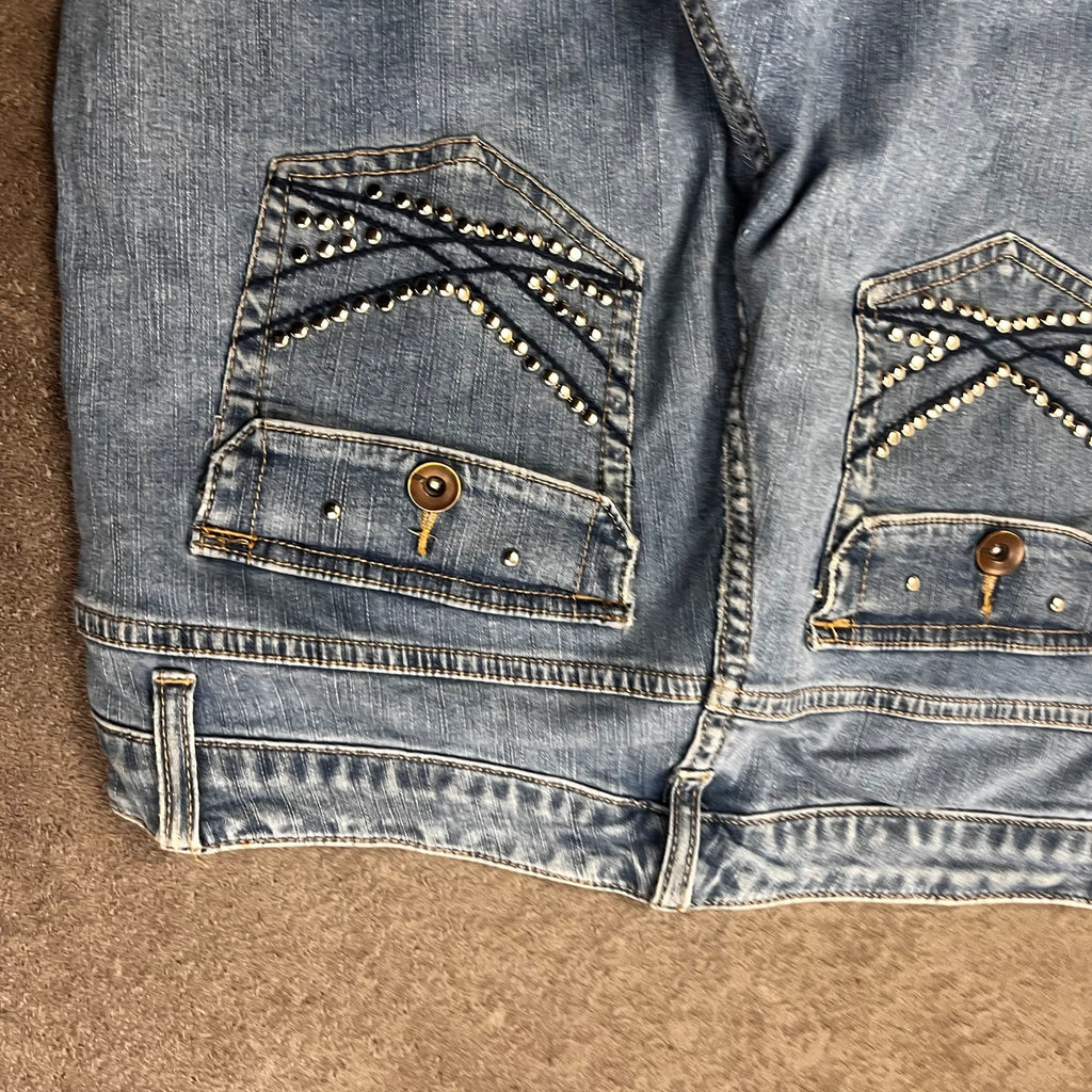 Vintage Lee Bootcut Jeans Damen Gr. M Hellblau mit Nieten – Ansicht 5