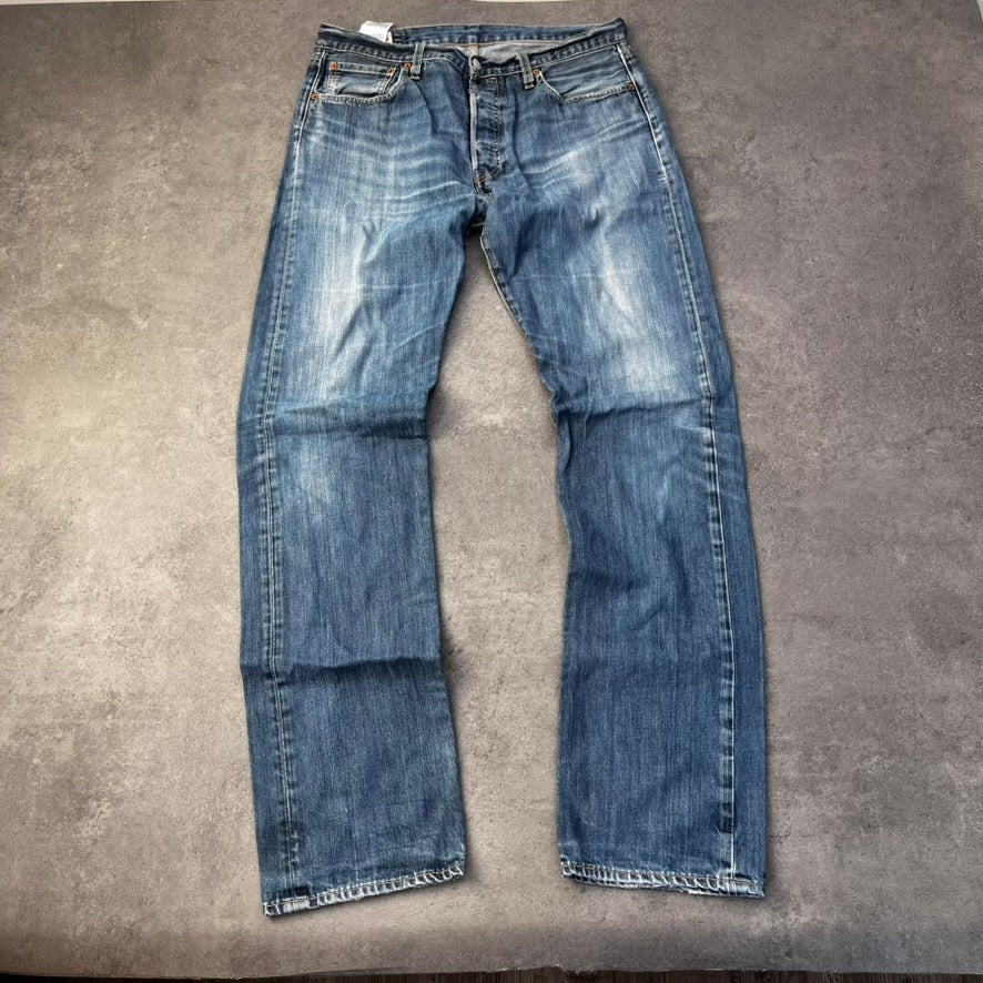 Vintage Levi's 501 Premium Jeans Herren Straight W34 L36 Washed Blau