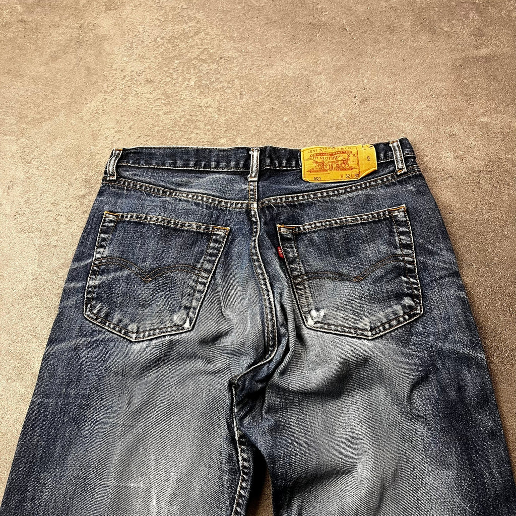 Vintage Levi's 501 Jeans Herren Straight W32 L30 Made in USA Washed Dunkelblau