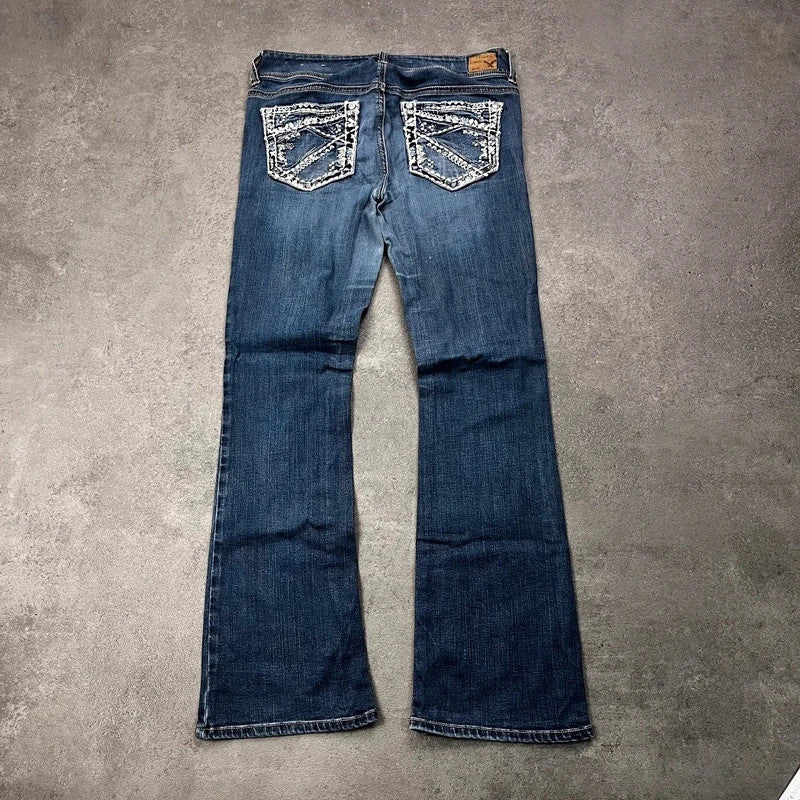 Vintage American Eagle Bootcut Jeans Damen Gr. L – Rückansicht mit Stickerei