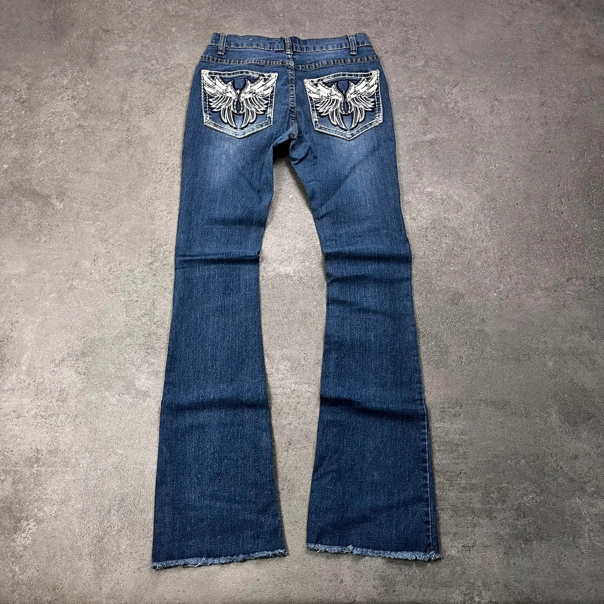 Vintage Pastel Bootcut Jeans Damen Gr. S – Rückansicht mit Stickerei
