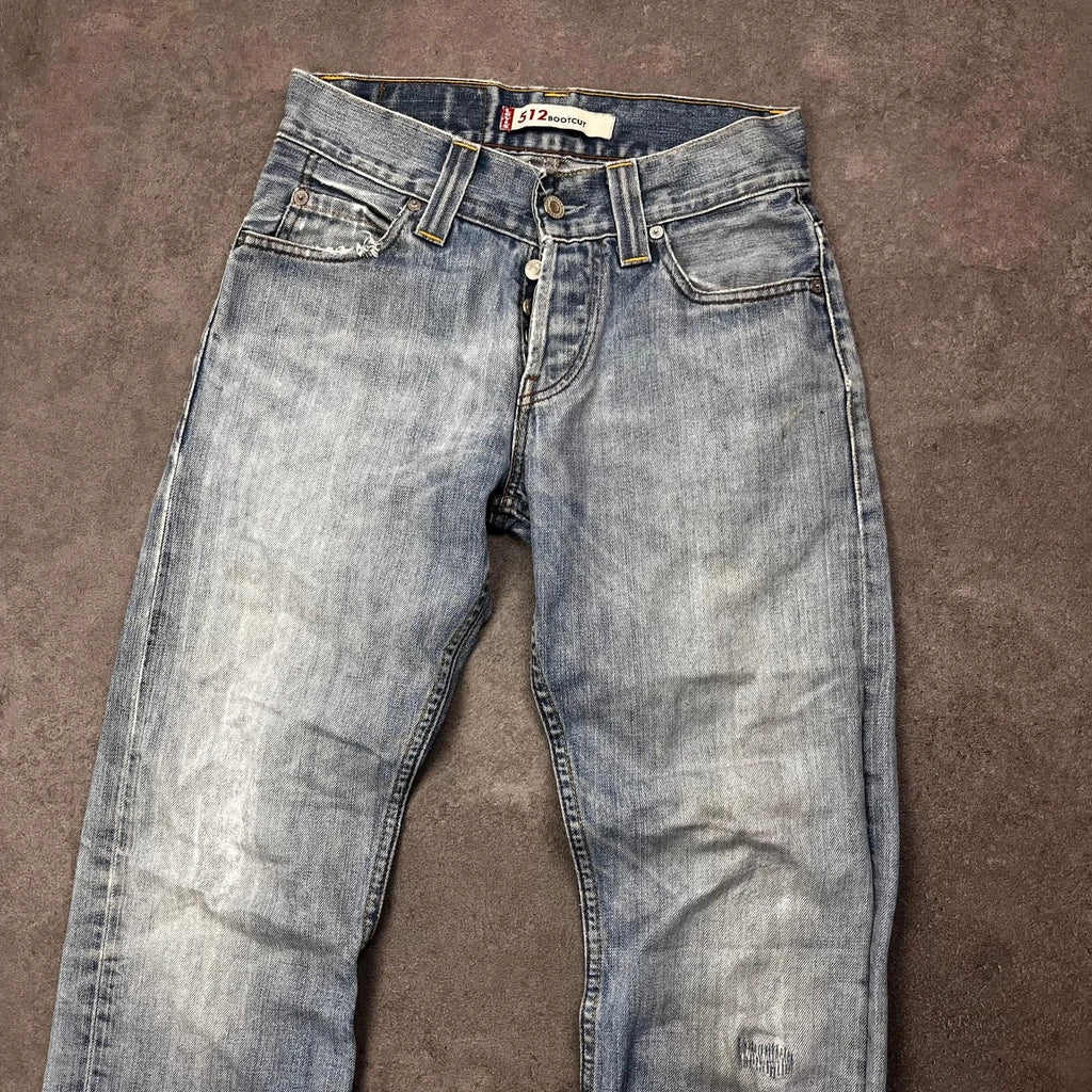 Vintage Levi's 512 Bootcut Jeans Herren W27 L28 Washed Distressed Hellblau 2000s