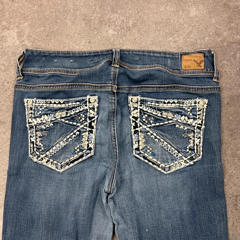 Vintage American Eagle Jeans Damen – Gesäßtaschen Stickerei