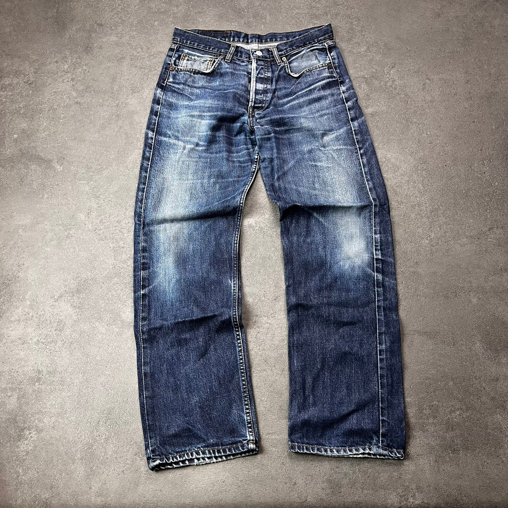 Vintage Levi's 501 Jeans Herren Straight W32 L30 Made in USA Washed Dunkelblau