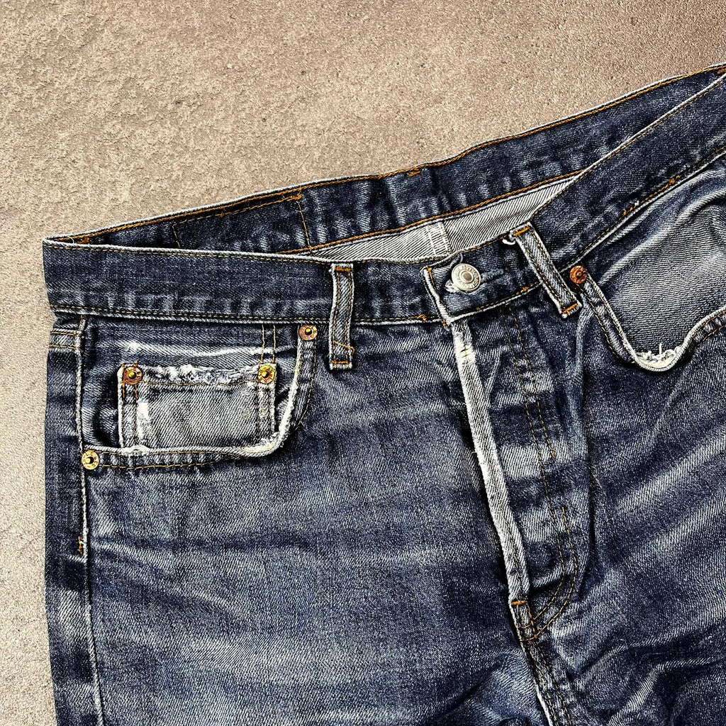 Vintage Levi's 501 Jeans Herren Straight W32 L30 Made in USA Washed Dunkelblau
